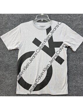 Calvin Klein Jeans Cotton T-Shirt L 14-16 Boys Gray Logo Casual Streetwear